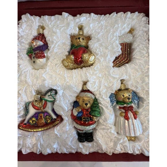 Child's First Christmas Ornament Collection Set of 6 New Blown Glass in Box OWC - Picture 2 of 16